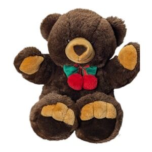 Vintage The JCPenney Collection Large 24" Christmas Bear Plush Brown Red Pompom